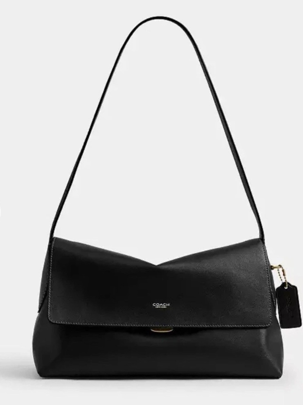 Coach Black Leather Shoulder flap Bag Chelsea 30 contrast stitching classic